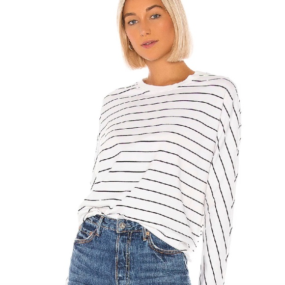 Frank & Eileen Lab Lightweight Oversized Sweatshirt • M • Ivory/Black Stripe EUC - Picture 1 of 9